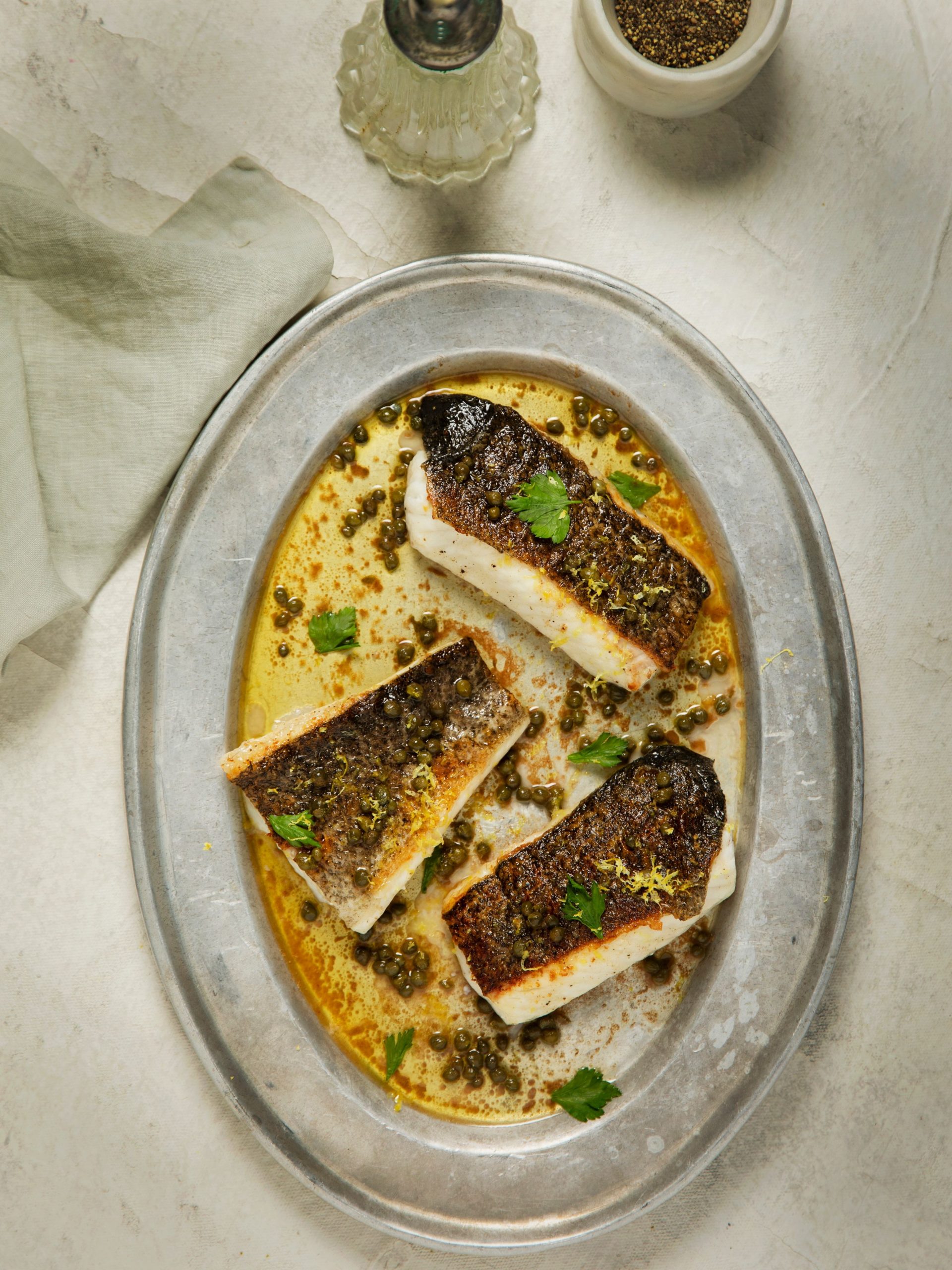 Heston Blumenthal’s Aquna Murray Cod with lemon butter and capers