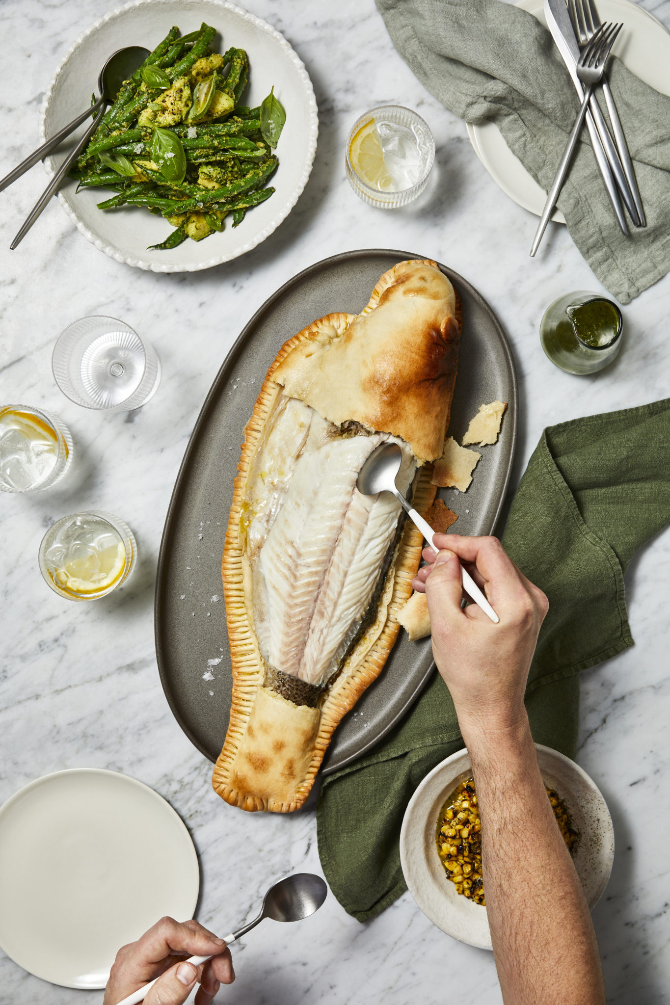 Josh Niland’s Whole Aquna Murray Cod in salt pastry, BBQ corn & seaweed butter