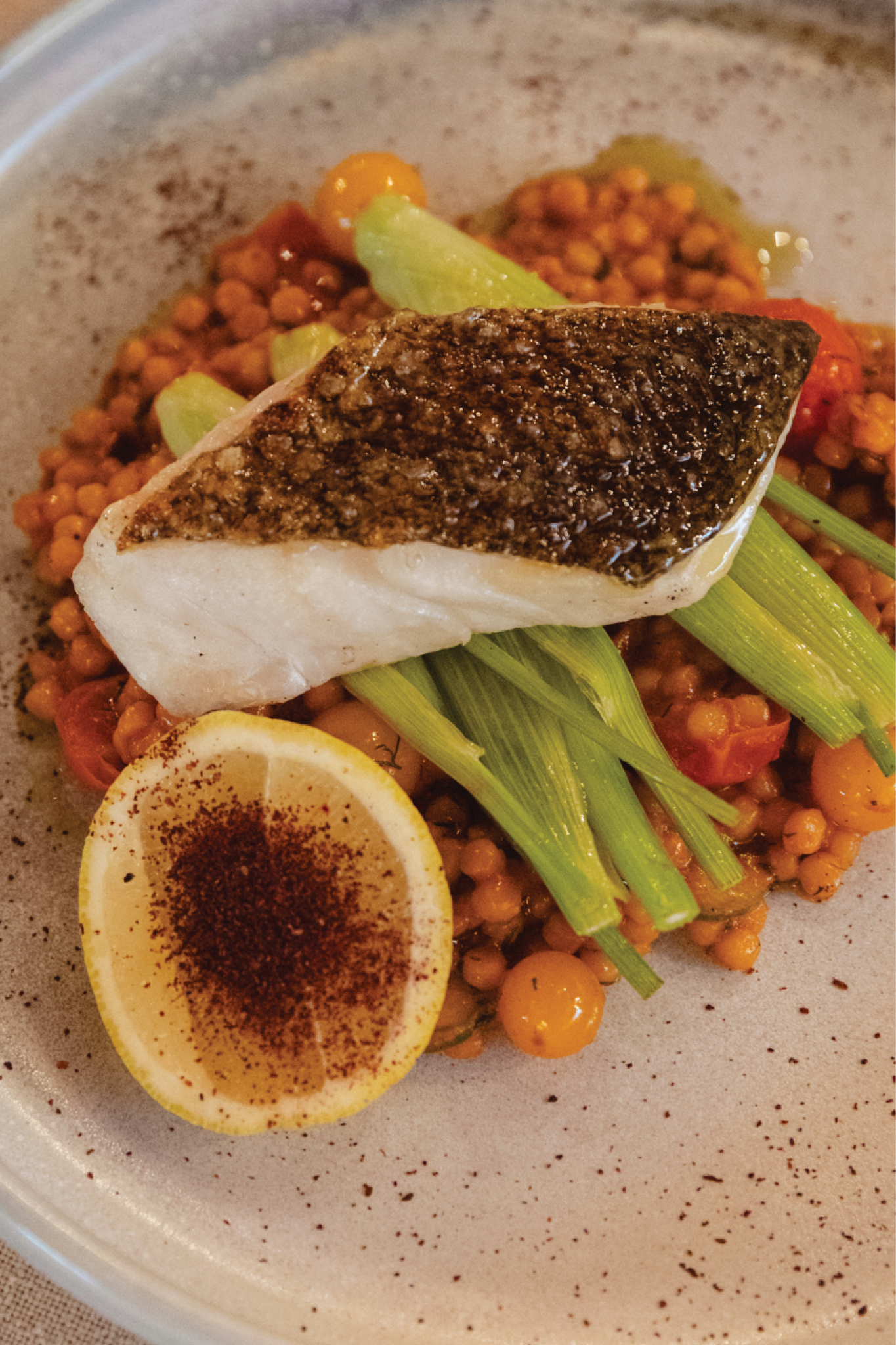 ANTHONY FULLERTON’S AQUNA COD WITH FREGOLA AND FENNEL